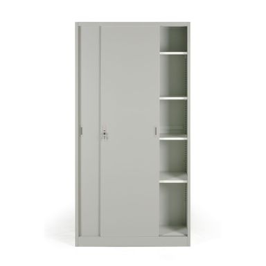 Metalowa szafa z przesuwnymi drzwiami, 4 półki, 1000 x 1990 x 450 mm, jasnoszary
