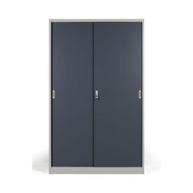 Metalowa szafa z przesuwnymi drzwiami, 4 półki, 1200 x 1990 x 450 mm, ciemnoszary