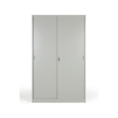 Metalowa szafa z przesuwnymi drzwiami, 4 półki, 1200 x 1990 x 450 mm, jasnoszary