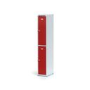 Metalowa szafka skrytkowa, 2 schowki, 1800 x 300 x 500 mm, zamek cylindryczny, drzwi czerwone