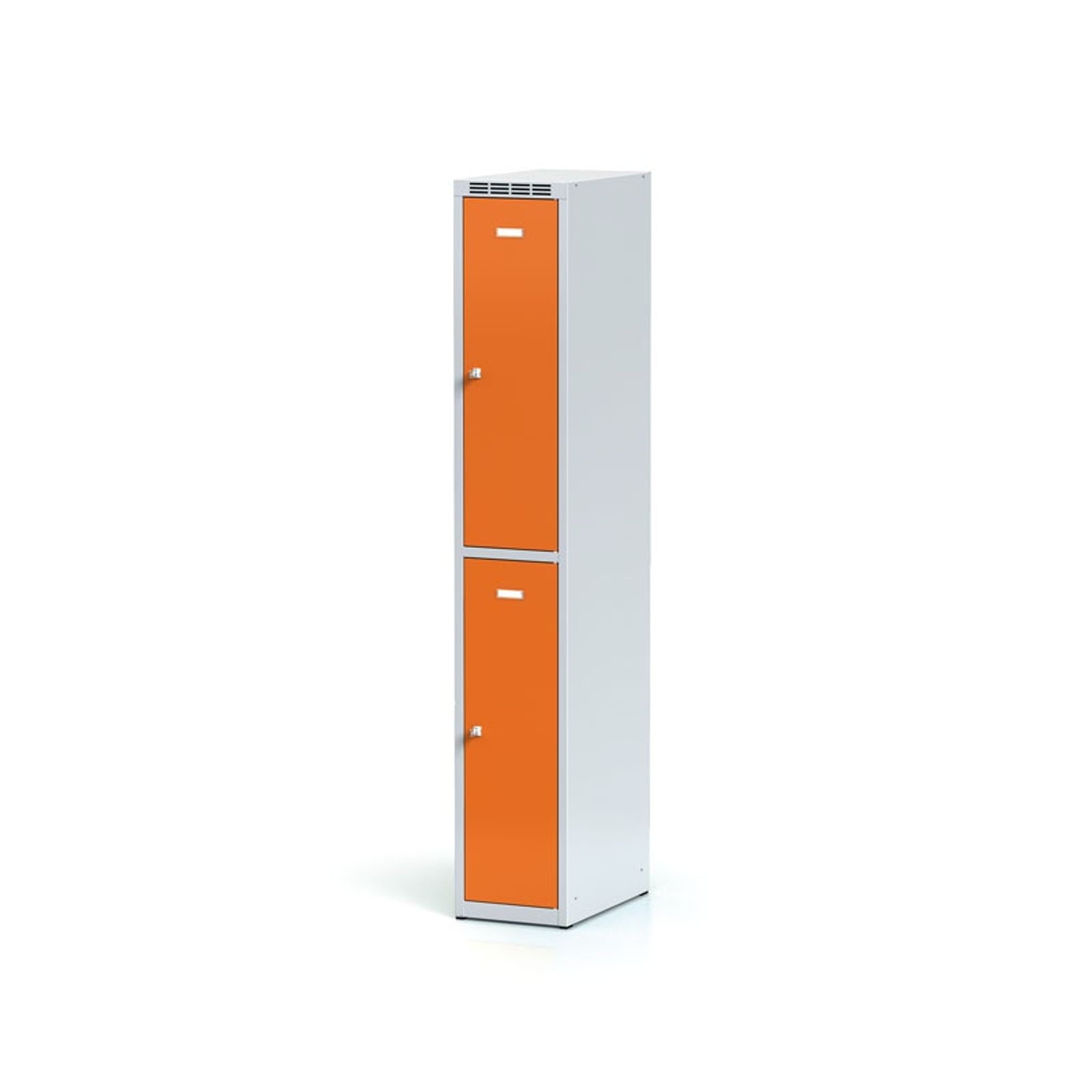 Metalowa szafka skrytkowa, 2 schowki, 1800 x 300 x 500 mm, zamek cylindryczny, drzwi pomarańczowe