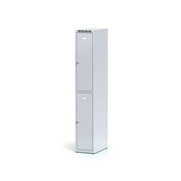 Metalowa szafka skrytkowa, 2 schowki, 1800 x 300 x 500 mm, zamek obrotowy, drzwi szare