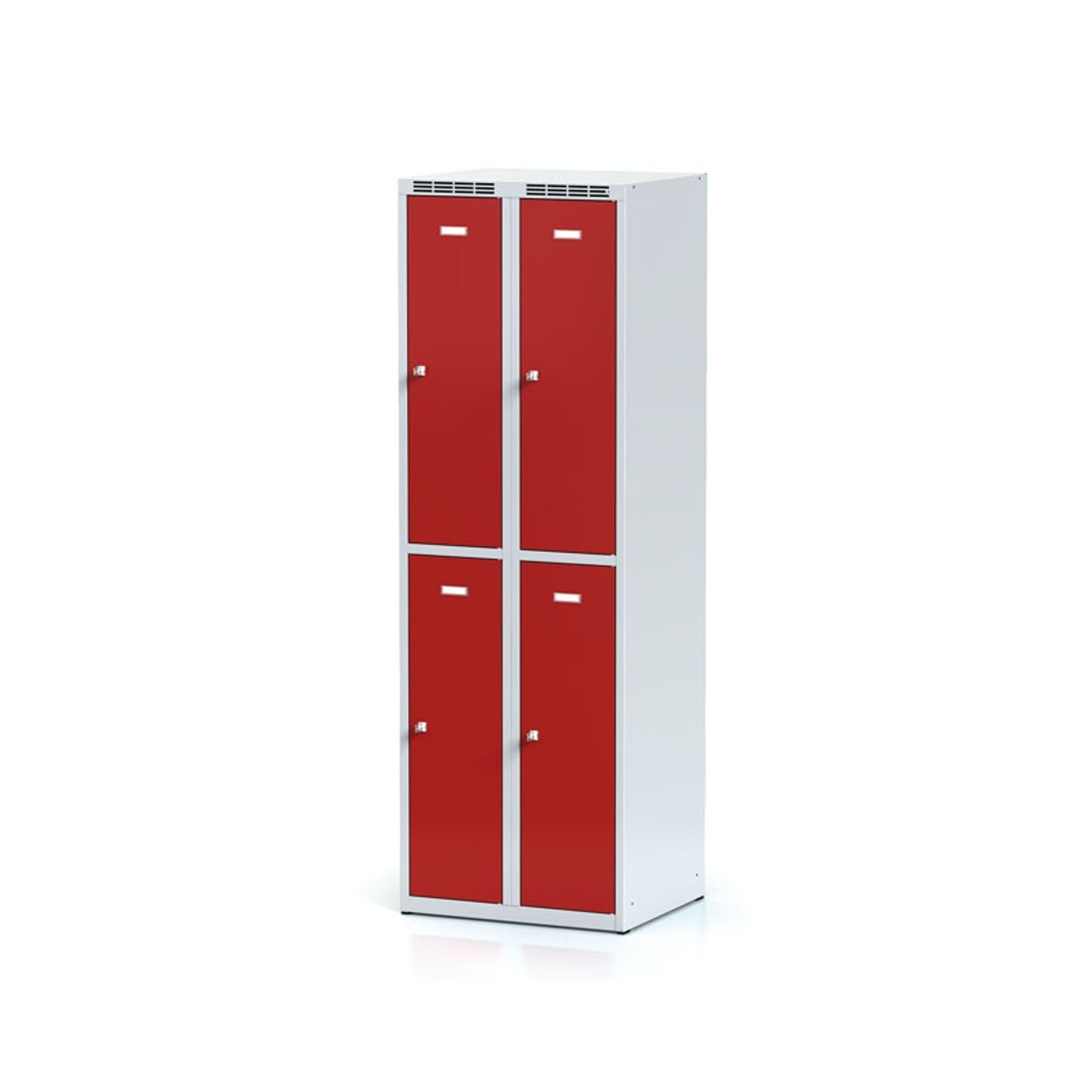 Metalowa szafka skrytkowa, 4 schowki, 1800 x 600 x 500 mm, zamek cylindryczny, drzwi czerwone