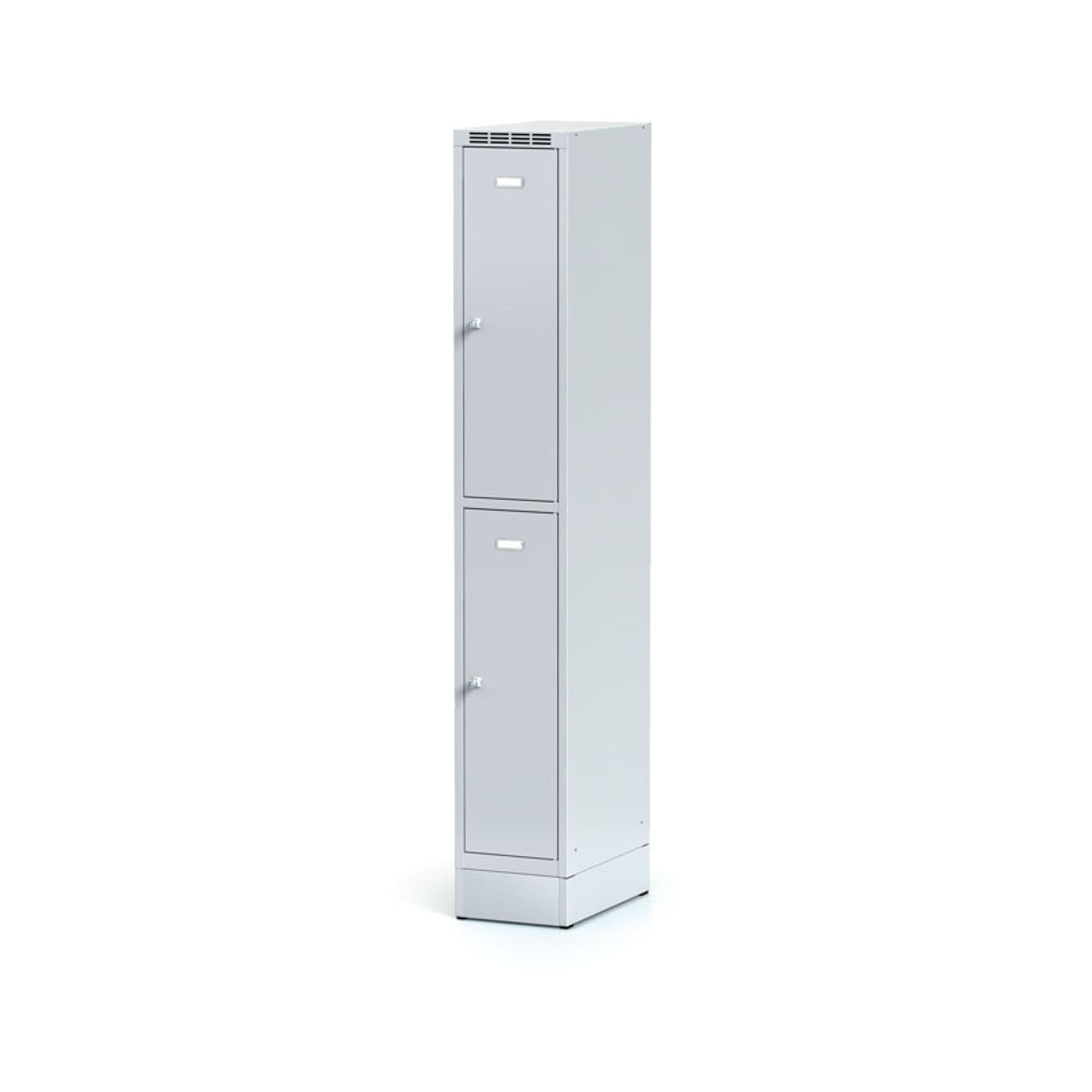Metalowa szafka skrytkowa na cokole, 2 schowki, 1920 x 300 x 500 mm, zamek cylindryczny