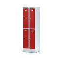 Metalowa szafka skrytkowa na cokole, 4 schowki, 1920 x 600 x 500 mm, zamek cylindryczny, drzwi czerwone
