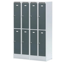Metalowa szafka skrytkowa na cokole, 4 schowki, 1920 x 600 x 500 mm, zamek cylindryczny, drzwi czerwone