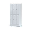 Metalowa szafka skrytkowa na cokole, 6 schowków, 1920 x 900 x 500 mm, zamek cylindryczny, drzwi szare