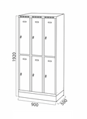 Metalowa szafka skrytkowa S6 na cokole, 6 schowków, 1920 x 900 x 500 mm, zamek cylindryczny, drzwi ciemnoszare