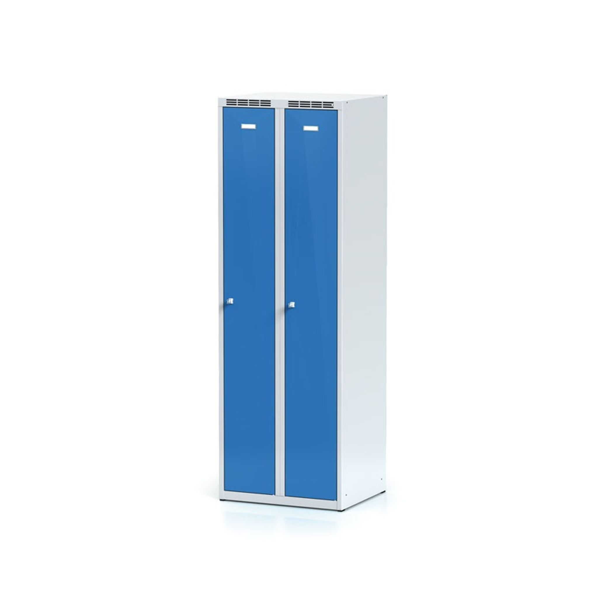 Metalowa szafka ubraniowa, 2-drzwiowa, 1800 x 600 x 500 mm, zamek obrotowy, niebieskie dwupłaszczowe drzwi