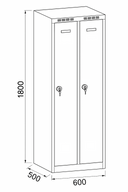 Metalowa szafka ubraniowa, 2-drzwiowa, 1800 x 600 x 500 mm, zamek obrotowy, niebieskie dwupłaszczowe drzwi