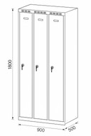 Metalowa szafka ubraniowa, 3-drzwiowa, 1800 x 900 x 500 mm, zamek obrotowy, drzwi szare