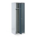 Metalowa szafka ubraniowa na cokole, 2-drzwiowa, 1800 x 600 x 500 mm, zamek cylindryczny, drzwi ciemnoszare