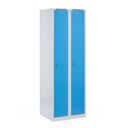 Metalowa szafka ubraniowa na cokole, 2-drzwiowa, 1800 x 600 x 500 mm, zamek cylindryczny, drzwi niebieske