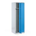 Metalowa szafka ubraniowa na cokole, 2-drzwiowa, 1800 x 600 x 500 mm, zamek cylindryczny, drzwi niebieske