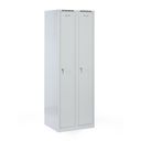 Metalowa szafka ubraniowa na cokole, 2-drzwiowa, 1800 x 600 x 500 mm, zamek cylindryczny, drzwi szare