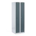 Metalowa szafka ubraniowa na cokole, 2-drzwiowa, 1800 x 600 x 500 mm, zamek obrotowy, drzwi ciemnoszare