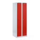 Metalowa szafka ubraniowa na cokole, 2-drzwiowa, 1800 x 600 x 500 mm, zamek obrotowy, drzwi czerwone