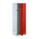 Metalowa szafka ubraniowa na cokole, 2-drzwiowa, 1800 x 600 x 500 mm, zamek obrotowy, drzwi czerwone