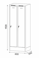 Metalowa szafka ubraniowa na cokole, 2-drzwiowa, 1920 x 600 x 500 mm, zamek obrotowy, drzwi szare
