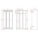 Metalowa szafka ubraniowa na cokole, 3-drzwiowa, 1800 x 900 x 500 mm, zamek cylindryczny, drzwi szare