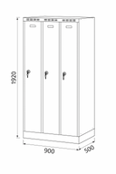 Metalowa szafka ubraniowa na cokole, 3-drzwiowa, 1920 x 900 x 500 mm, zamek cylindryczny, drzwi pomarańczowe