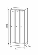Metalowa szafka ubraniowa na cokole, 3-drzwiowa, 1920 x 900 x 500 mm, zamek obrotowy, drzwi szare