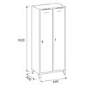 Metalowa szafka ubraniowa na nogach, 2-drzwiowa, 1920 x 600 x 500 mm, zamek cylindryczny, drzwi czerwone