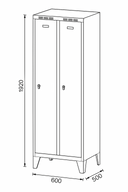 Metalowa szafka ubraniowa na nogach, 2-drzwiowa, 1920 x 600 x 500 mm, zamek cylindryczny, drzwi szare