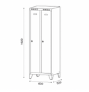 Metalowa szafka ubraniowa na nogach, 2-drzwiowa, 1920 x 600 x 500 mm, zamek cylindryczny, szare dwupłaszczowe drzwi