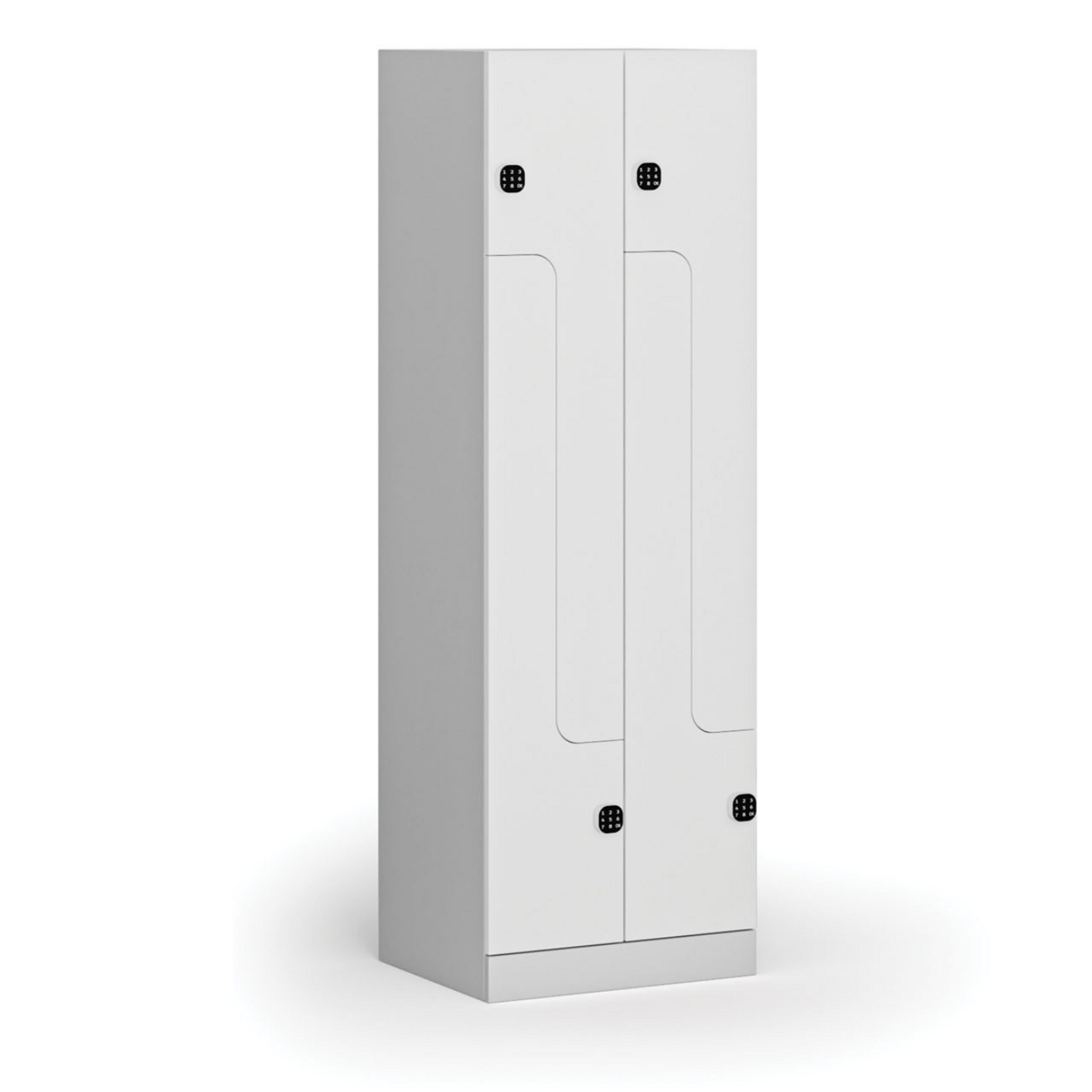 Metalowa szafka ubraniowa S1 Z, 4-drzwiowa, 1850 x 600 x 500 mm, demontaż, zamek kodowy, drzwi laminowane, biała