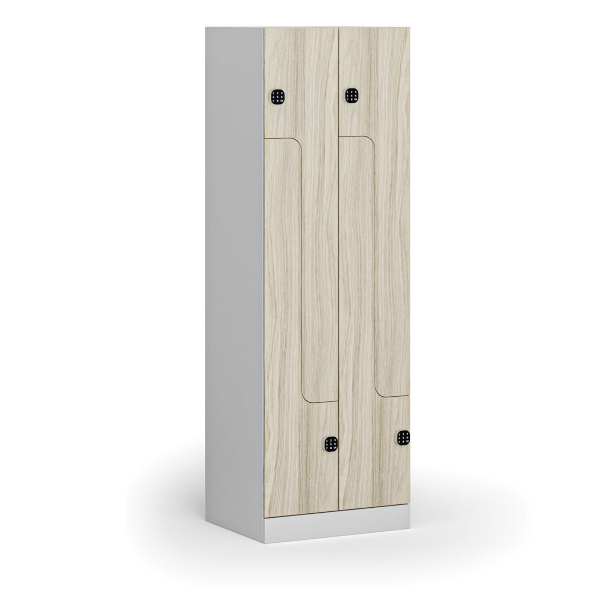 Metalowa szafka ubraniowa S1 Z, 4-drzwiowa, 1850 x 600 x 500 mm, demontaż, zamek kodowy, drzwi laminowane, dąb naturalny