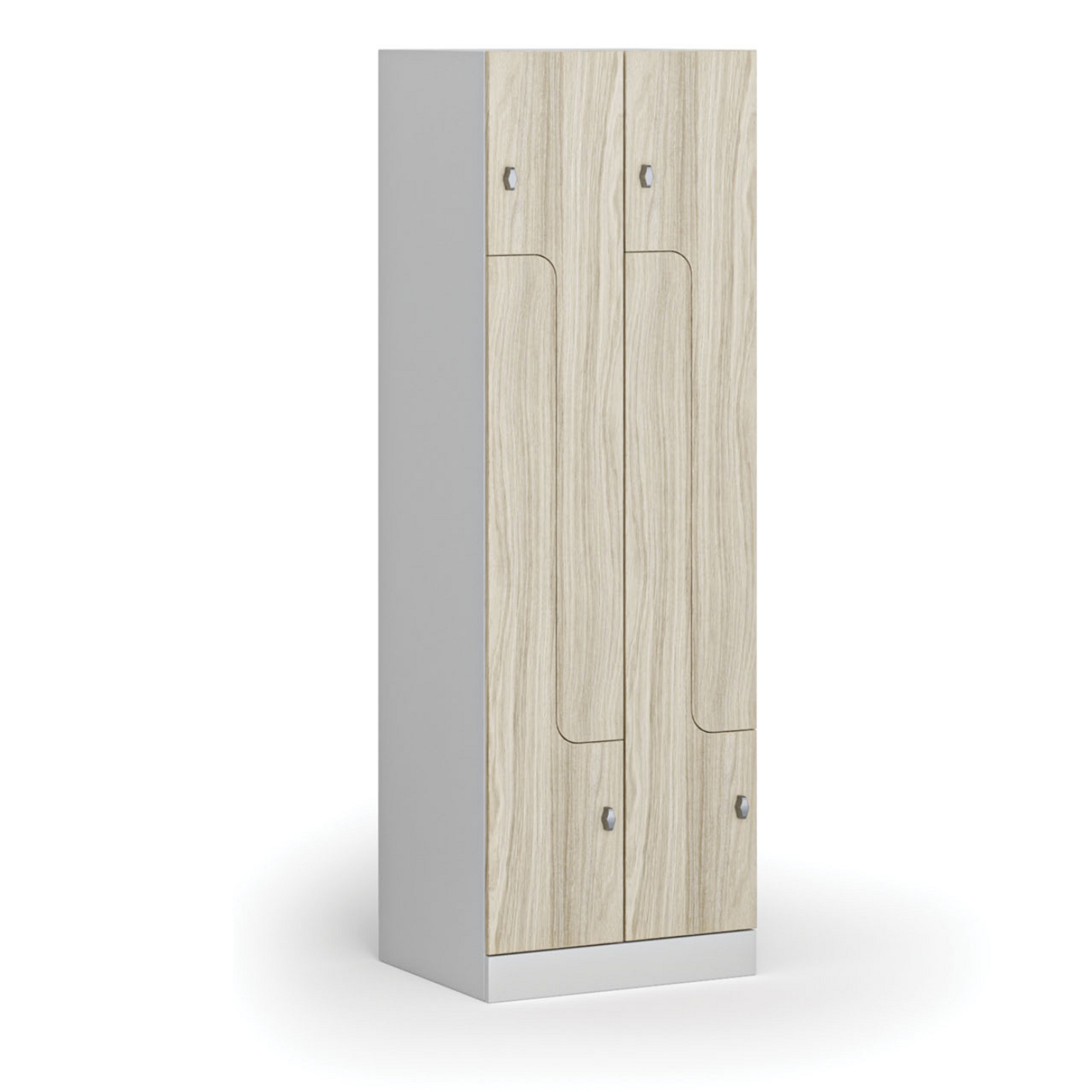 Metalowa szafka ubraniowa S1 Z, 4-drzwiowa, 1850 x 600 x 500 mm, zamek obrotowy, drzwi laminowane, dąb naturalny