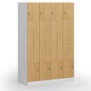 Metalowa szafka ubraniowa S1 Z, 4-drzwiowa, 1850 x 600 x 500 mm, zamek obrotowy, drzwi laminowane, dąb naturalny