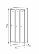 Metalowa szafka ubraniowa S6 na cokole, 3-drzwiowa, 1920 x 900 x 500 mm, zamek obrotowy, drzwi niebieskie