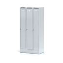 Metalowa szafka ubraniowa S6 na cokole, 3-drzwiowa, 1920 x 900 x 500 mm, zamek obrotowy, drzwi szare