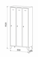Metalowa szafka ubraniowa S6 na nogach, 3-drzwiowa, 1920 x 900 x 500 mm, zamek obrotowy, drzwi szare