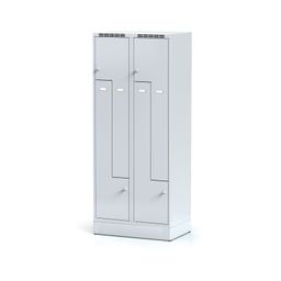 Metalowa szafka ubraniowa S6 Z na cokole, 4-drzwiowa, 1920 x 800 x 500 mm, zamek cylindryczny, drzwi szare