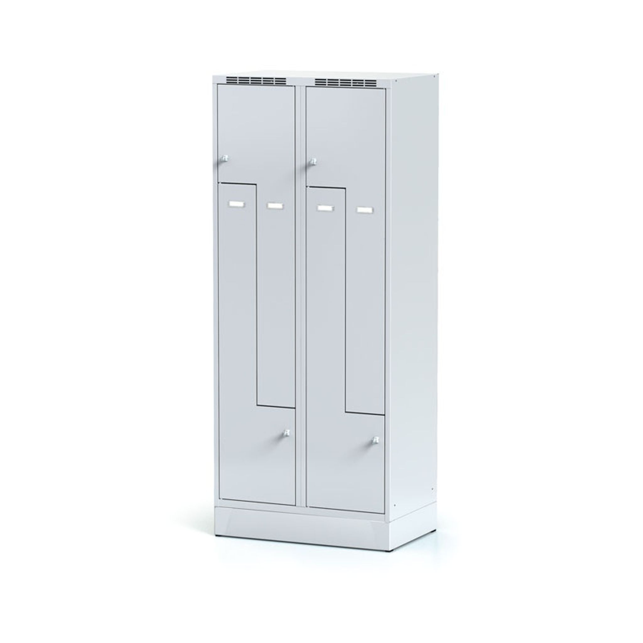 Metalowa szafka ubraniowa S6 Z na cokole, 4-drzwiowa, 1920 x 800 x 500 mm, zamek obrotowy, drzwi szare