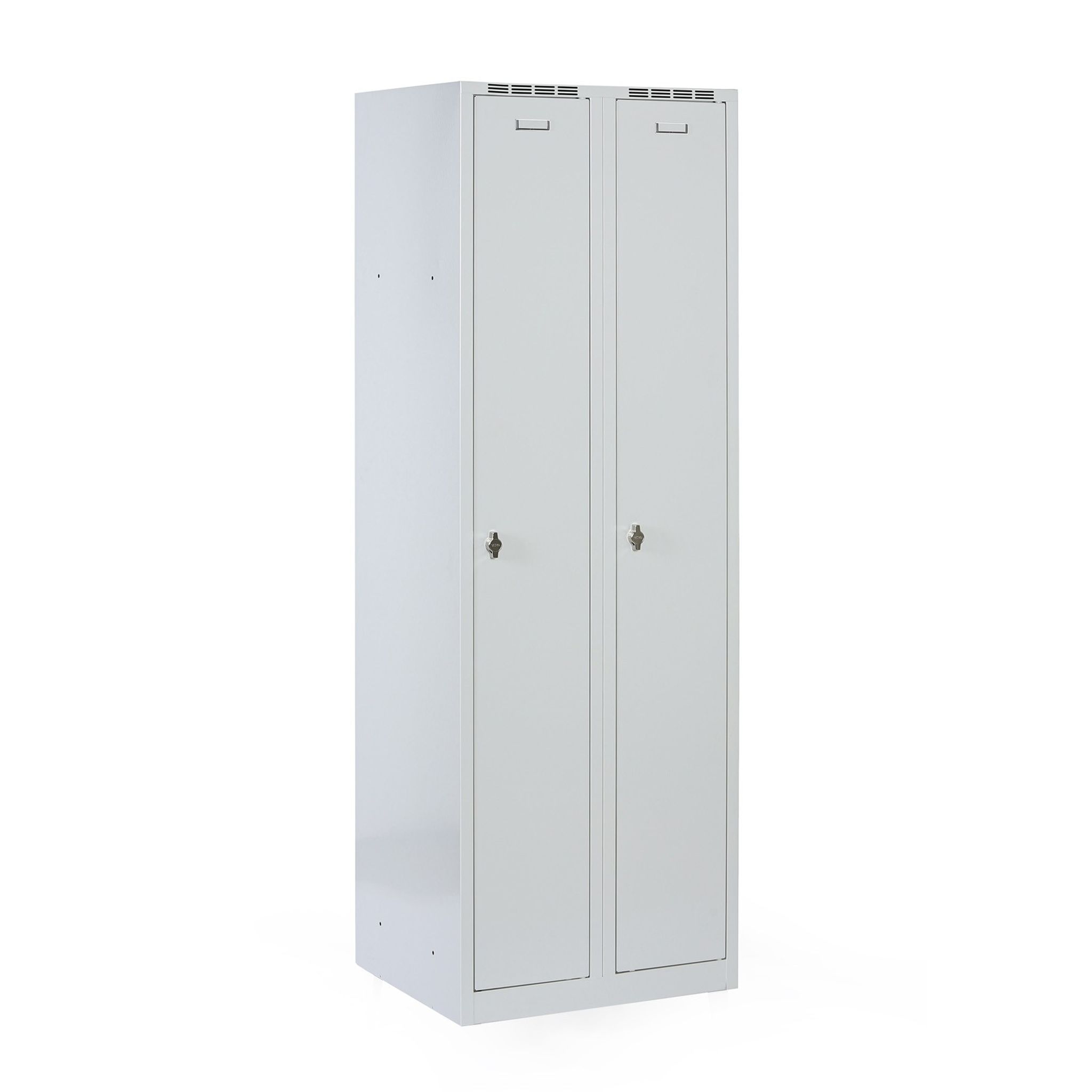 Metalowa szafka ubraniowa S7 na cokole, 2-drzwiowa, 1800 x 600 x 500 mm, zamek obrotowy, drzwi szare