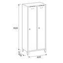 Metalowa szafka ubraniowa S7 na nogach, 2-drzwiowa, 1920 x 600 x 500 mm, zamek obrotowy, drzwi ciemnoszare