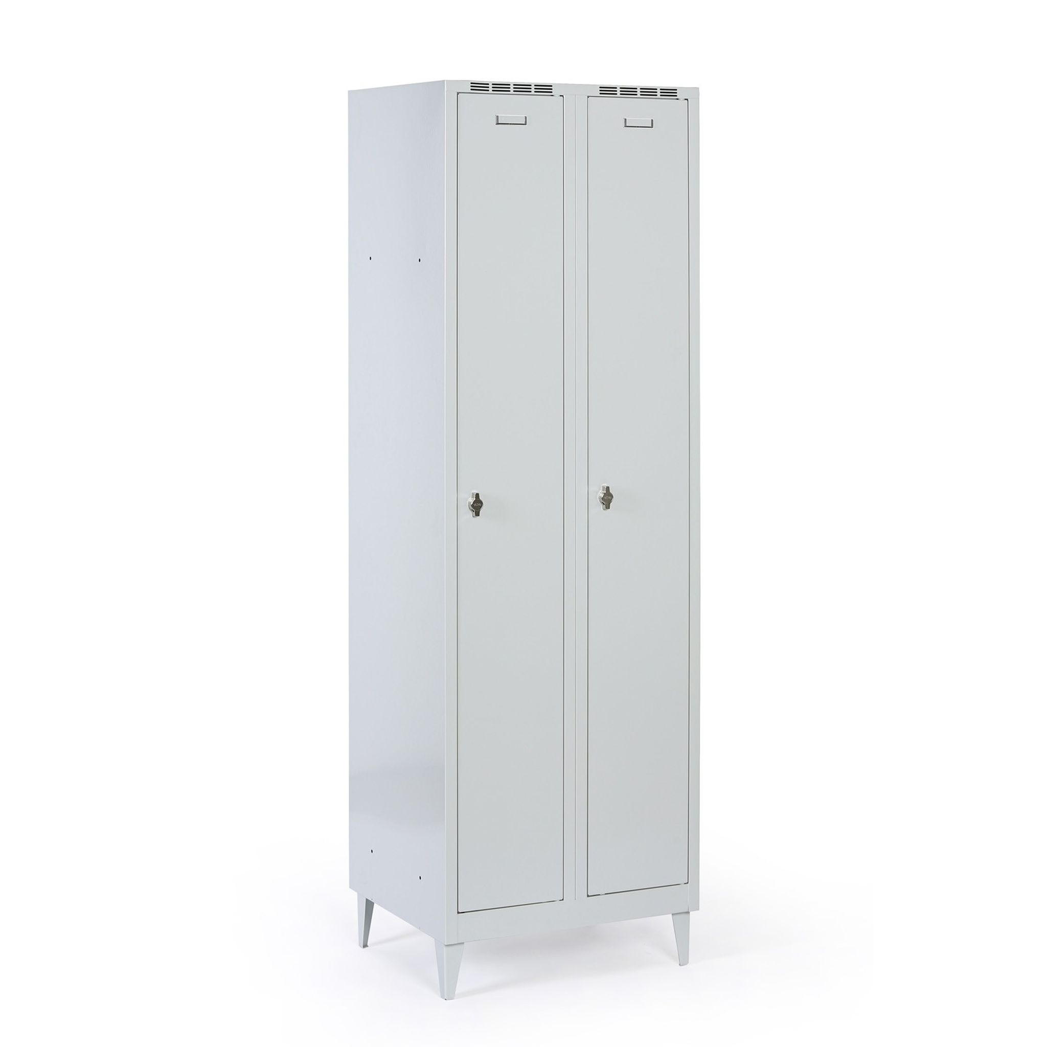 Metalowa szafka ubraniowa S7 na nogach, 2-drzwiowa, 1920 x 600 x 500 mm, zamek obrotowy, drzwi szare