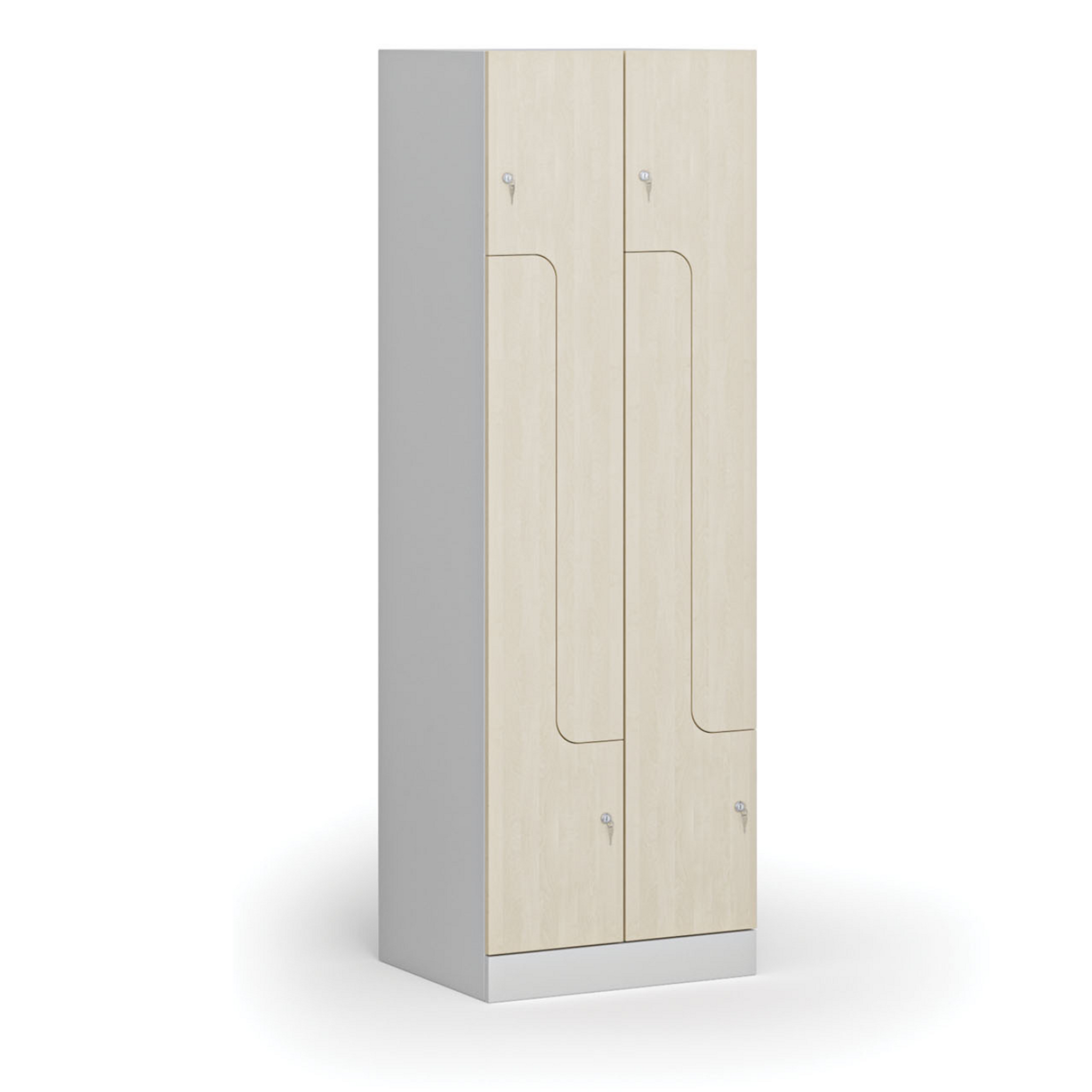 Metalowa szafka ubraniowa Z, 4-drzwiowa, 1850 x 600 x 500 mm, demontaż, zamek cylindryczny, drzwi laminowane, brzoza
