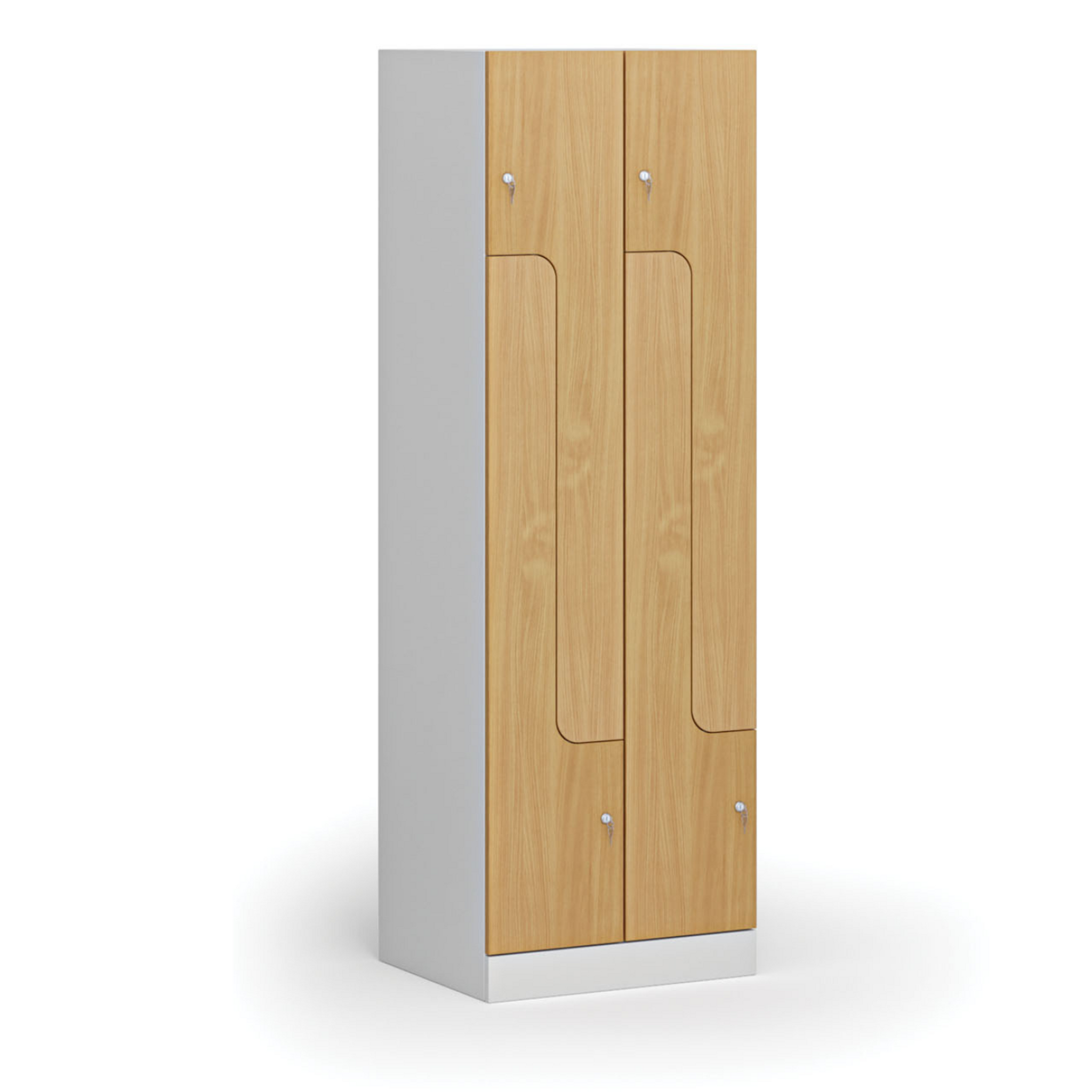 Metalowa szafka ubraniowa Z, 4-drzwiowa, 1850 x 600 x 500 mm, demontaż, zamek cylindryczny, drzwi laminowane, buk