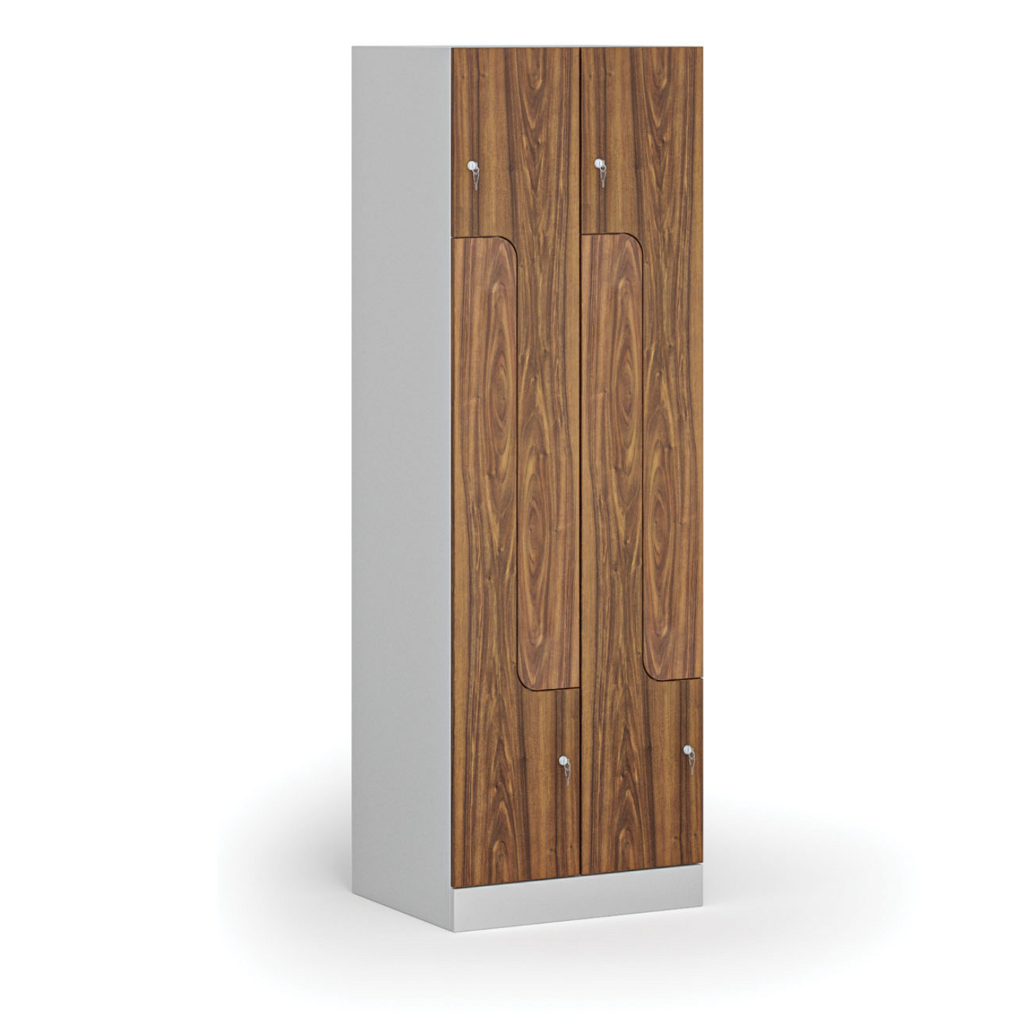 Metalowa szafka ubraniowa Z, 4-drzwiowa, 1850 x 600 x 500 mm, demontaż, zamek cylindryczny, drzwi laminowane, orzech