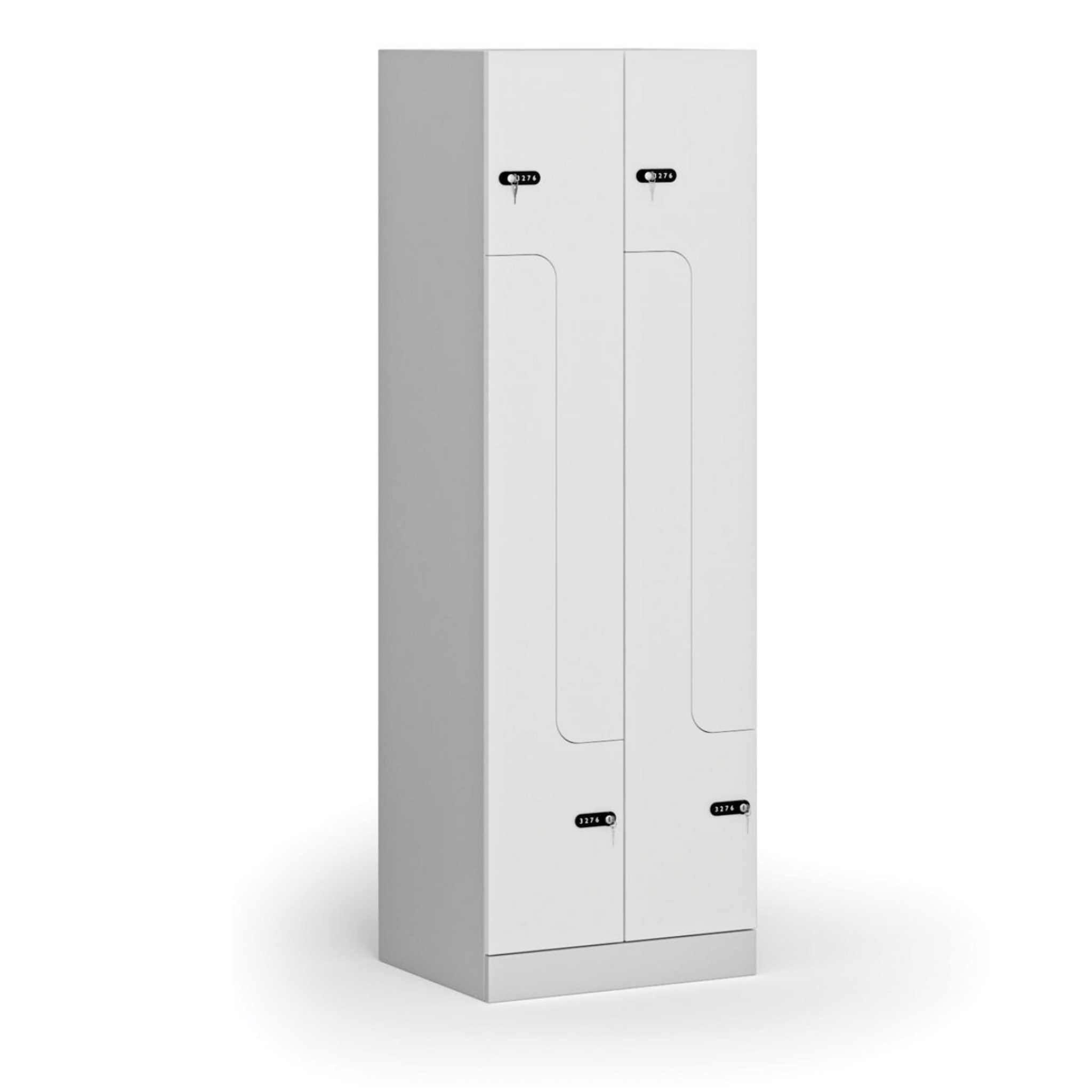 Metalowa szafka ubraniowa Z, 4-drzwiowa, 1850 x 600 x 500 mm, demontaż, zamek mechaniczny z kodem, drzwi laminowane, biała