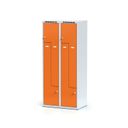 Metalowa szafka ubraniowa Z, 4 przegródki, drzwi pomarańczowe, zamek cylindryczny