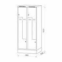 Metalowa szafka ubraniowa Z na cokole, 4-drzwiowa, 1920 x 800 x 500 mm, zamek obrotowy, drzwi czerwone