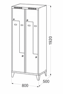 Metalowa szafka ubraniowa Z na nogach, 4-drzwiowa, 1920 x 800 x 500 mm, zamek obrotowy, drzwi czerwone
