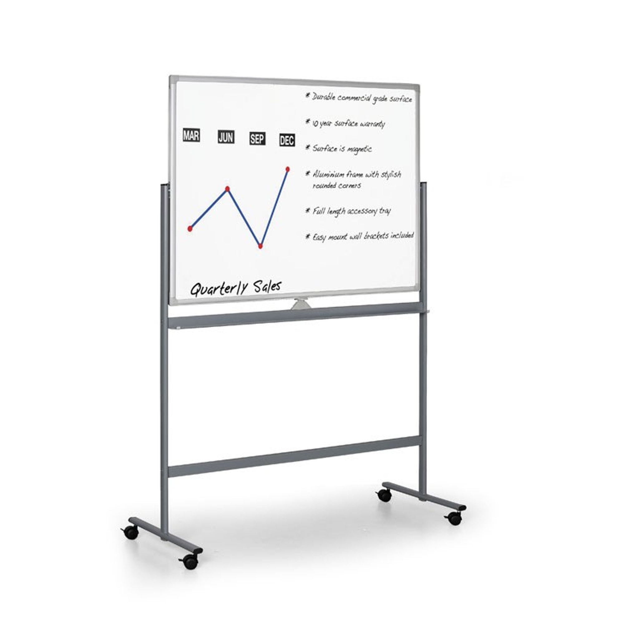 Mobile magnettafel, Whiteboard auf Rollen, beidseitig, 1800 x 1200 mm