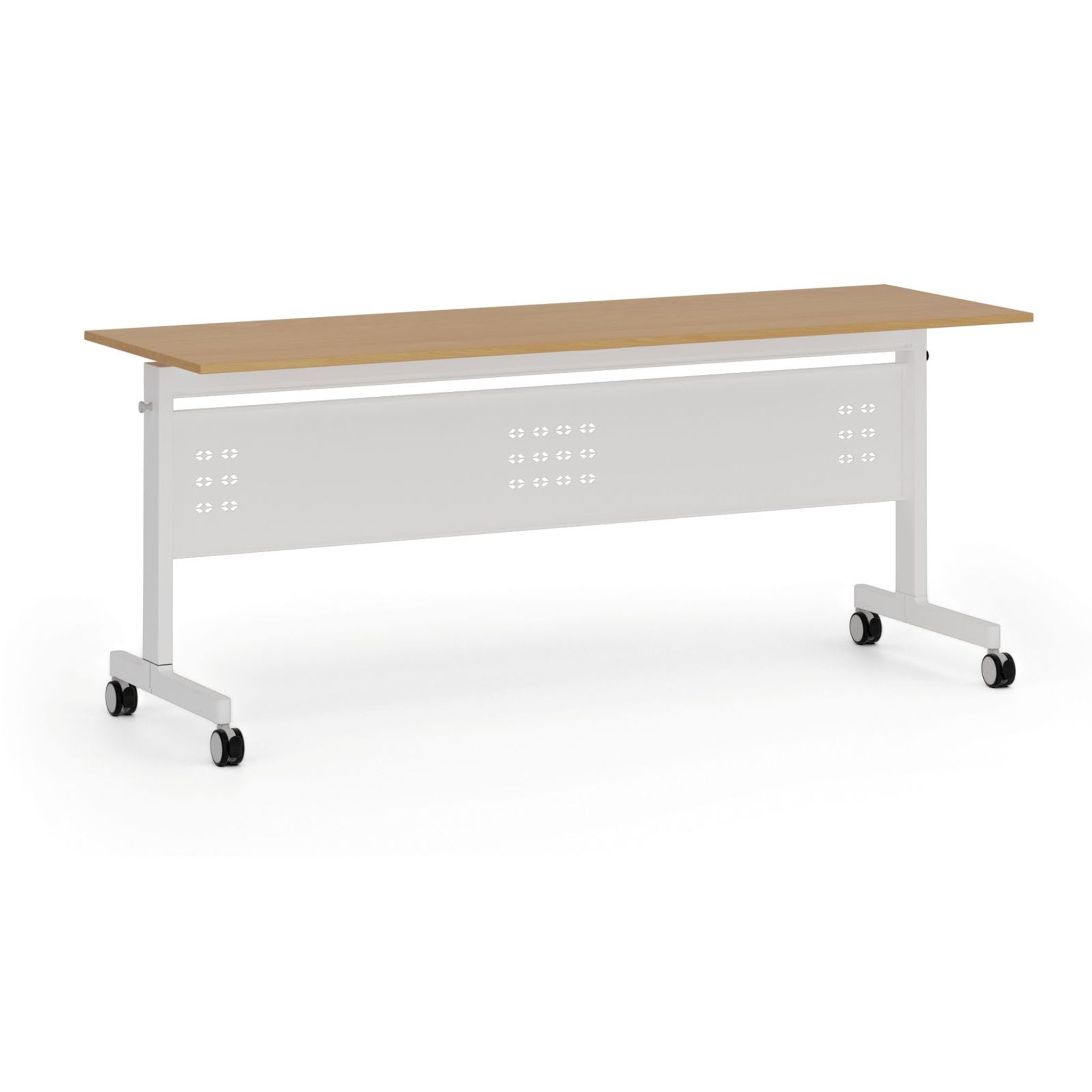 Mobiler Schreibtisch PRIMO MOBI, 180x60 cm, weißes Metallgestell, Buche